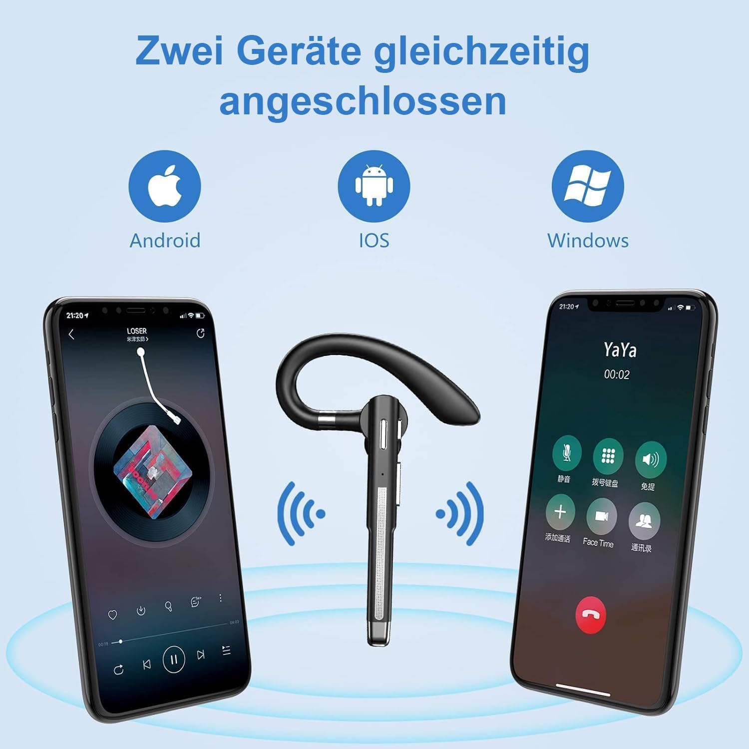 Headset Bluetooth 6.1 CVC8.0 Noise Cancelling In Ear Kopfhörer 100 Std Kabellos Kopfhörer mit Dual Mikrofon LED Ladebox Zwei-Geräte-Verbindung Freisprech Handy Ohrhörer für Autofahren/Business/Büro