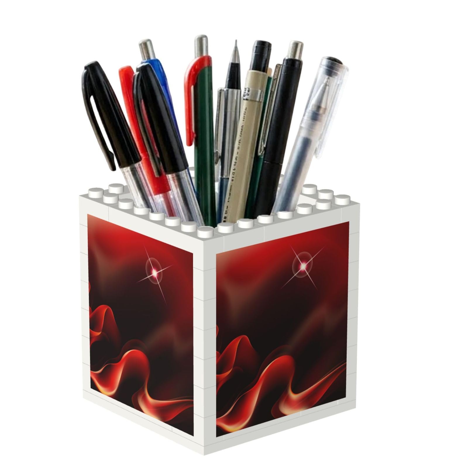 Poadnly Red Flame Printed, Pen Pot Pencil Holder for Office Home School, Compact Desk Organiser for Office Stationery