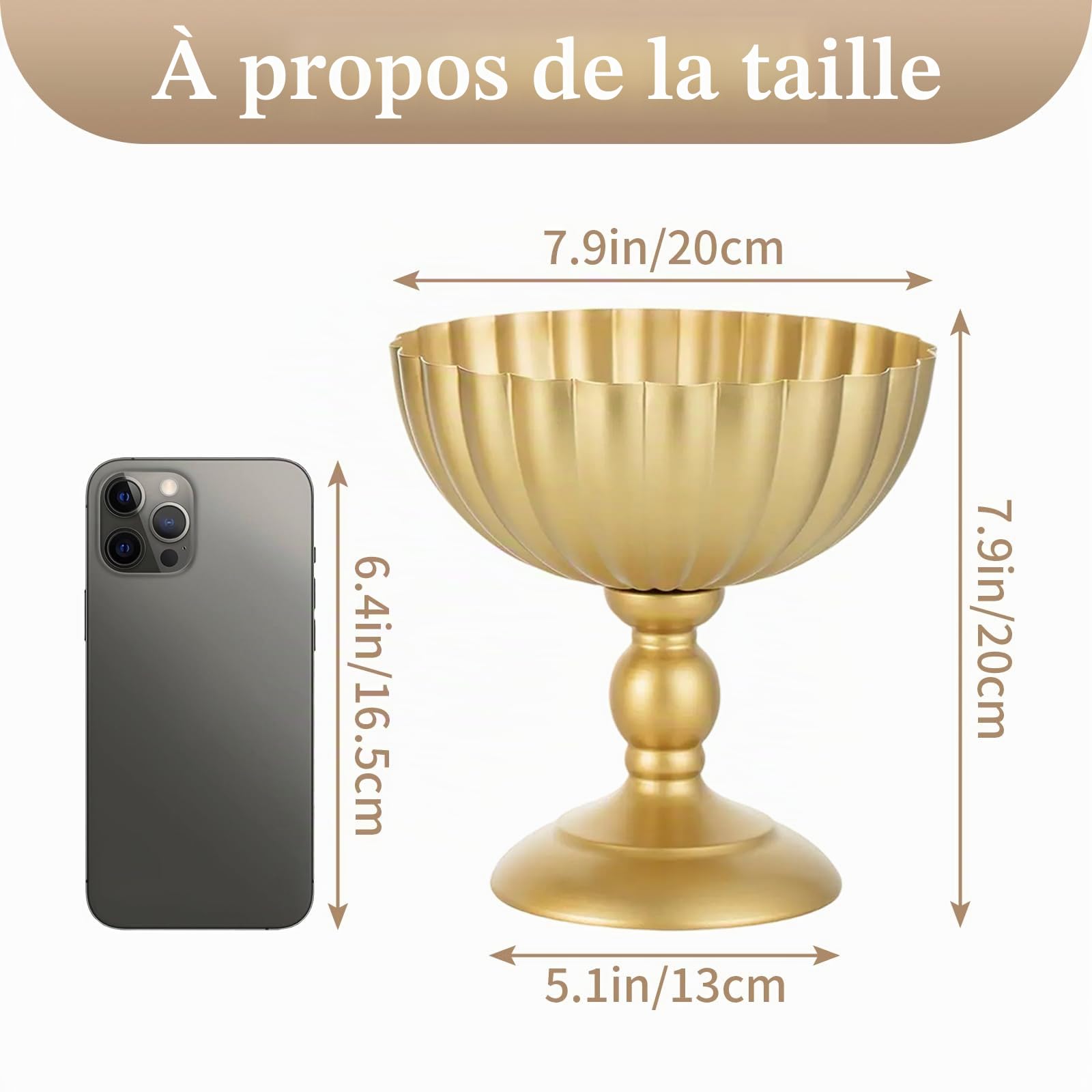 Sziqiqi Centre de Table Mariage 10pcs: Métal Haut Vase Doré Vintage | Épais Urne, ⌀20cm / H20cm / T8cm, Haut Piédestal, Large Ouverture pour Florales, Bapteme, Fete, Anniversaire, Reception