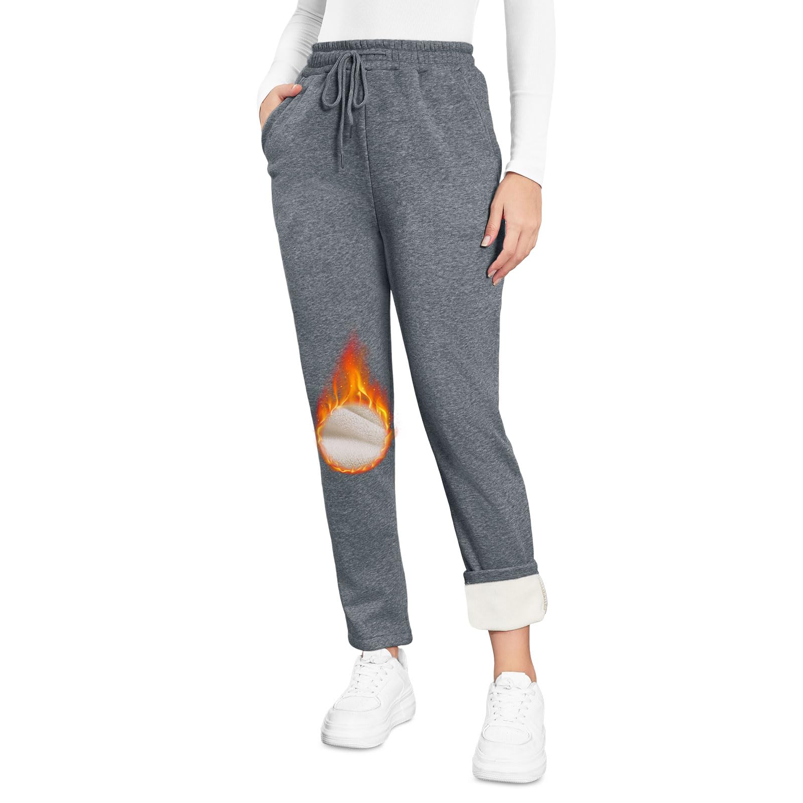 EDOTON Warme Damen Jogginghose Winter Fleece Verdickte Thermo Hosen Gefüttert mit Taschen Kordelzug Trainingshose Outdoor Freizeit Sporthose Sweatpants S-XL