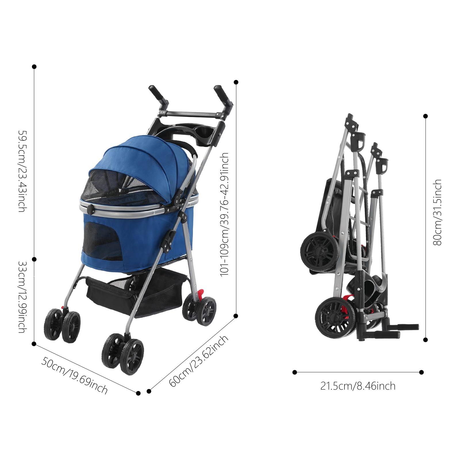 PawHut Passeggino Pieghevole Per Cani Di Taglia Media In Acciaio E Tessuto Oxford Con Ingressi A Cerniera E Finestre A~1dkpv6qq3cg01