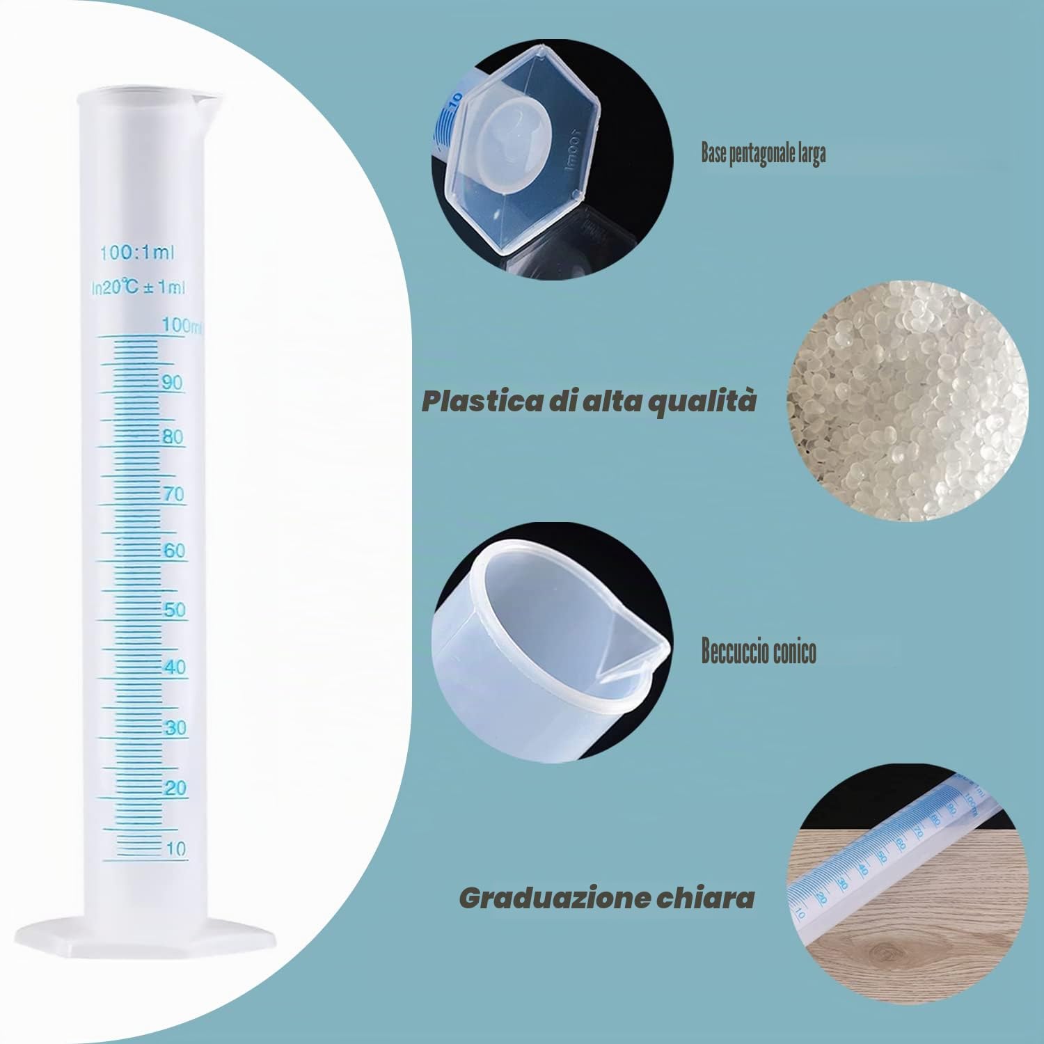Cilindro graduato in plastica trasparente 100 ml