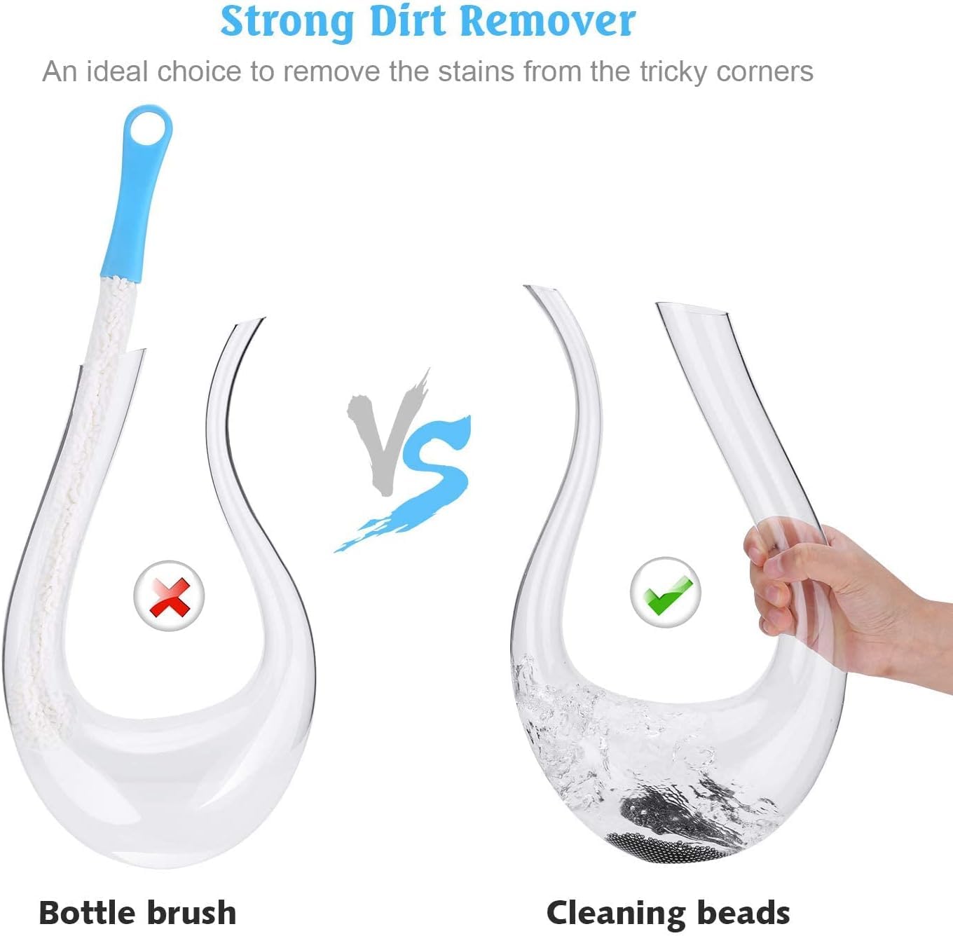 Perlas de limpieza reutilizables de acero inoxidable con funda de silicona para decantadores botellas jarrones