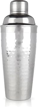 Viski Admiral Hammered Metal Cocktail Shaker, 24 oz Stainless Steel Cobbler Shaker With Strainer