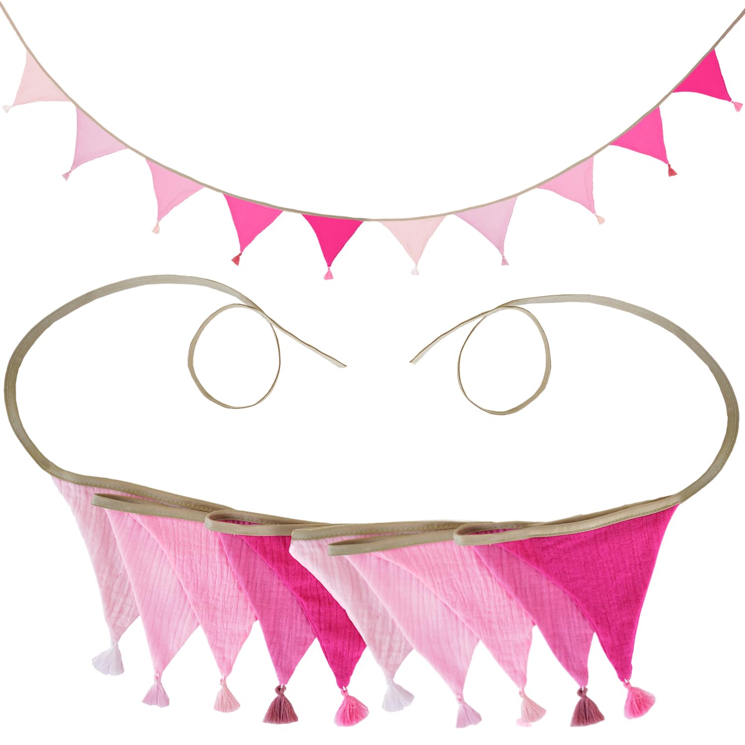 10Pcs Bunting, Fabric Bunting for Nursery 3.15M Bunting Fabric for Garden Wedding Baby Shower Girls Boys Birthday Bedroom Decoration (Tassel, Rose Red)