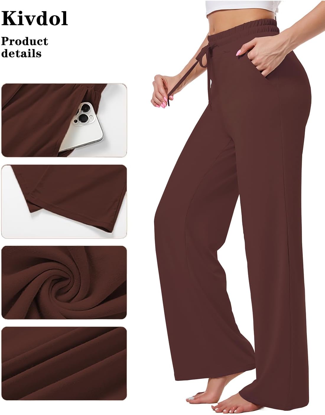 3 Pack Womens Yoga Sweatpants Wide Leg Lounge Pajamas Pants Drawstring Workout Comfy Joggers Sweatpants Pants Pockets - Image 4