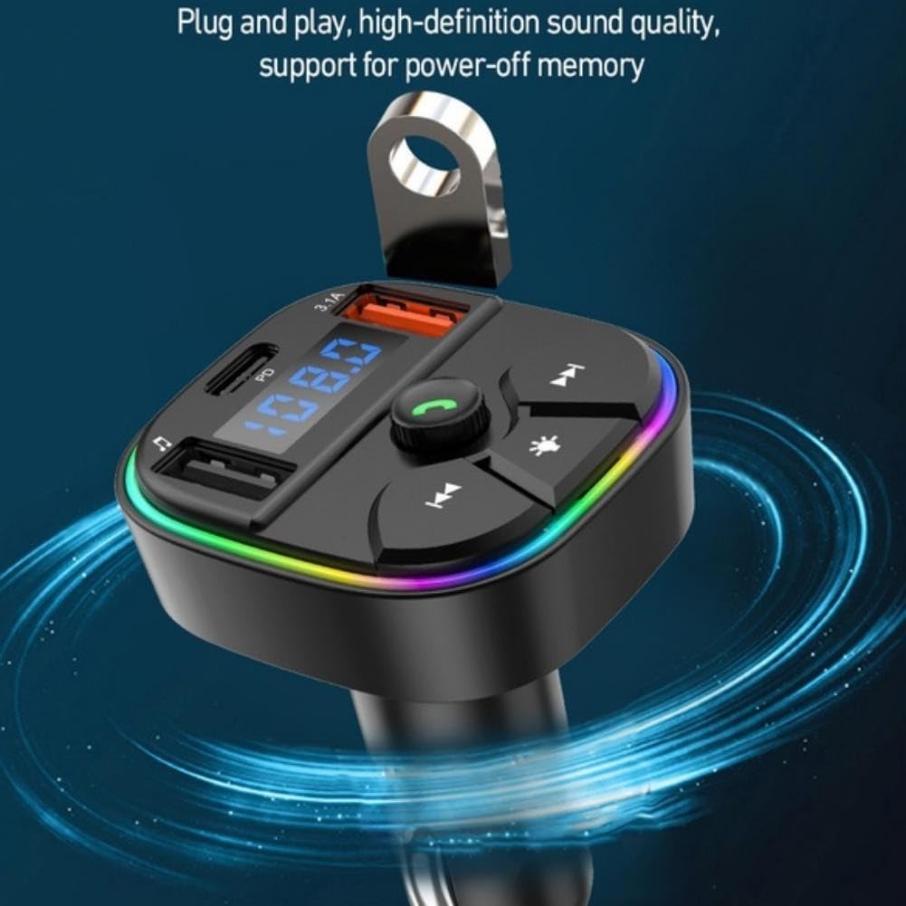 Trasmettitore FM per auto wireless con due porte USB di ricarica USB A e USB C, riproduzione MP3/WMA da unità USB, supporto per chiamate in vivavoce, portata wireless 5 3, frequenza FM 87 5