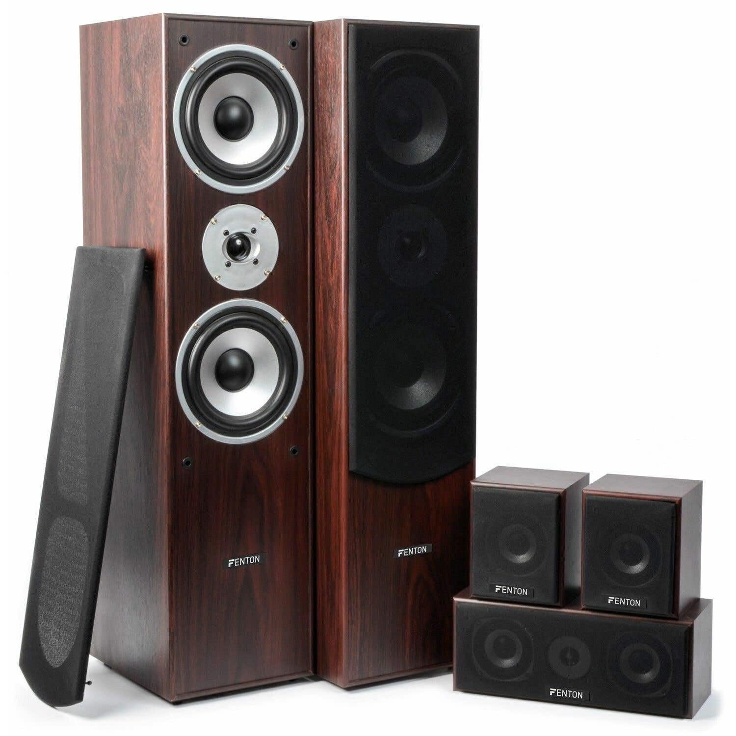 Fenton Equipo Cine en casa 5.1 Bluetooth con Amplificador, subwoofer Activo de 10", 5 Altavoces, USB MP3, entradas micrófono y Karaoke, Cables incluidos para instalación inmediata