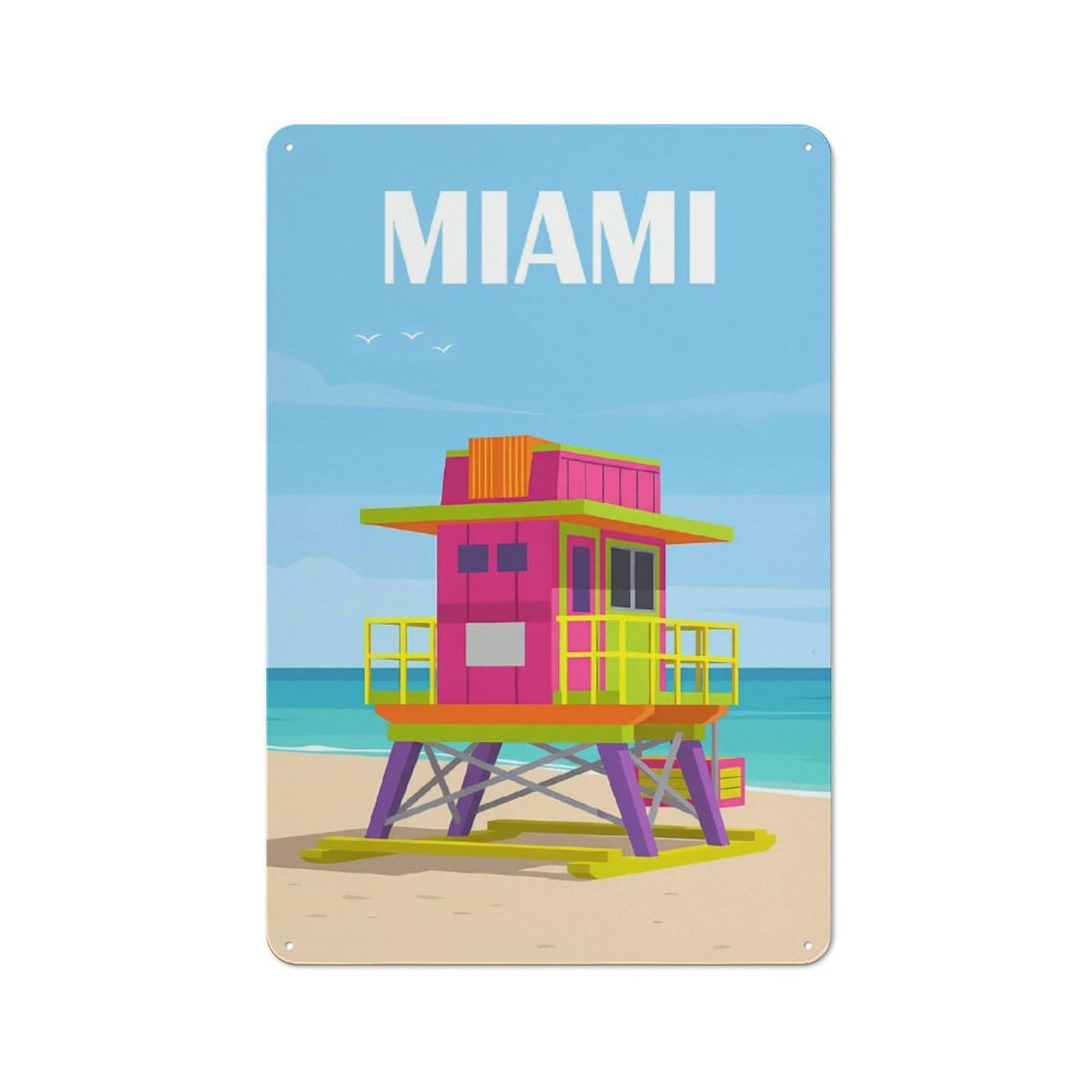 Junmoney Miami Beach Tin Wall Plaque 30X20cm With For Workshop Wall, Housewarming Wall Decor For People Furnishing Workshop