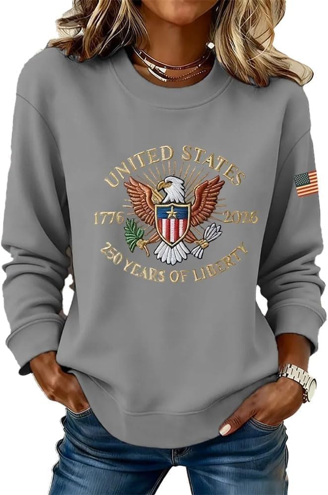 Women's American 250 Printed Casual Sweatshirt 250 Years of Liberty Flag Patriotic Shirt