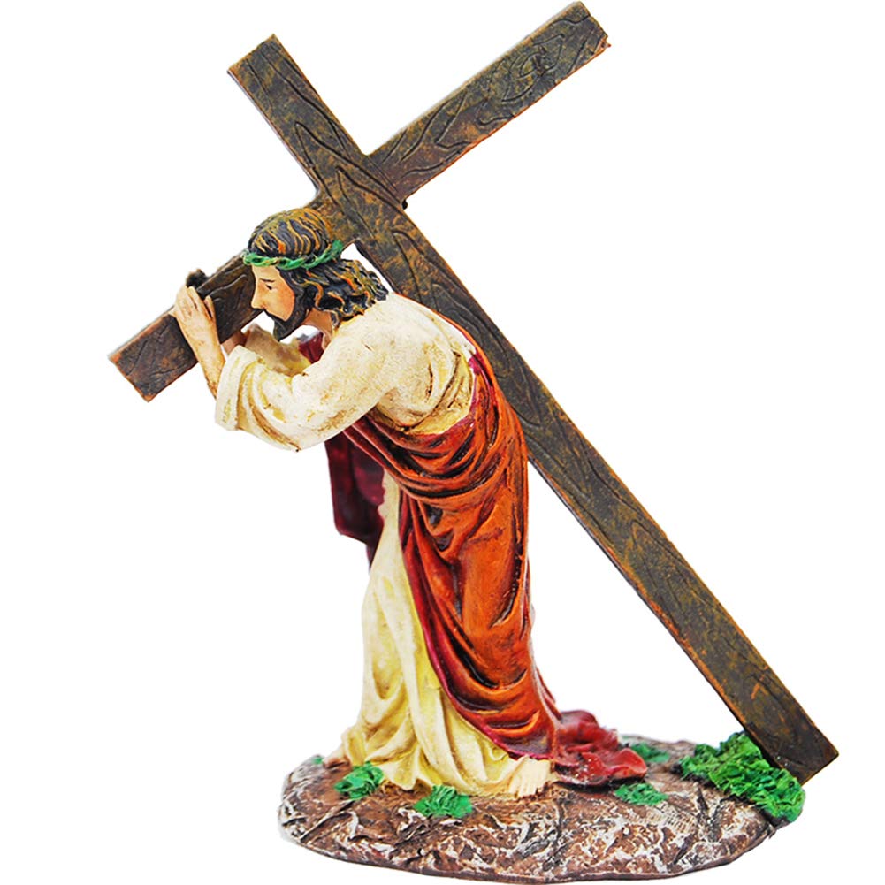 Bongles Jesus Carrying the Cross Statue Resin Ornaments Religious Items Catholic Religious Figurines and Statues Gifts