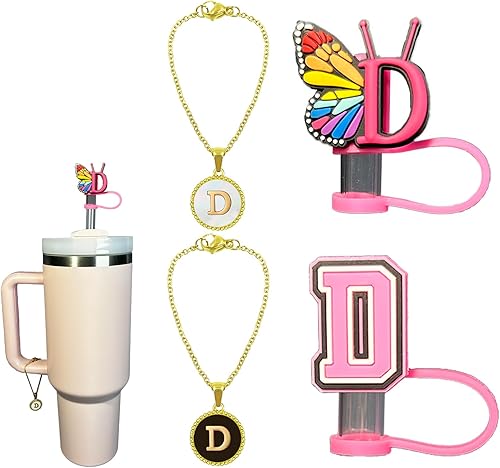 AINEEDY Stanley Cup - 2 fundas de popote de 0.4 pulgadas para taza Stanley de 30 y 40 onzas con 2 colgantes de letra inicial personalizada,