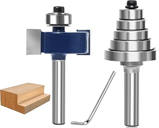 Rabbeting Router Bit Set 1/4 Inch Shank, 1/2" Cutting Height, Rabbet Router Bit with 5 Interchangeable Bearings, for Adjustable Multi Depths Cutter 3/8", 5/16", 1/4" , 3/16", 1/16"