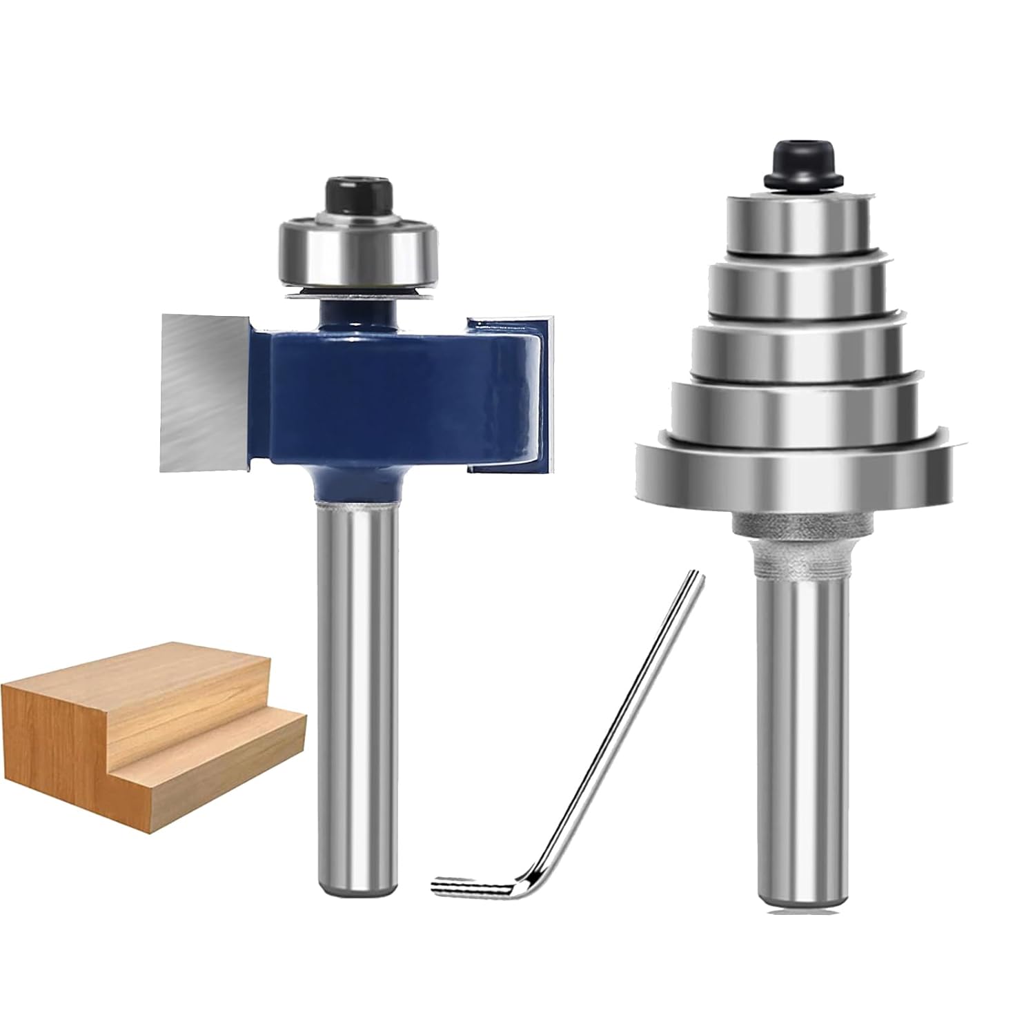 5PCS Rabbeting Router Bit Set 1/4 Inch Shank, 1-1/4" Cut Dia, Rabbet Router Bit with 5 Bearings Set(Dia 1/2", 5/8", 3/4", 7/8", 1-1/8" ), for Cutting Rabbet Slots