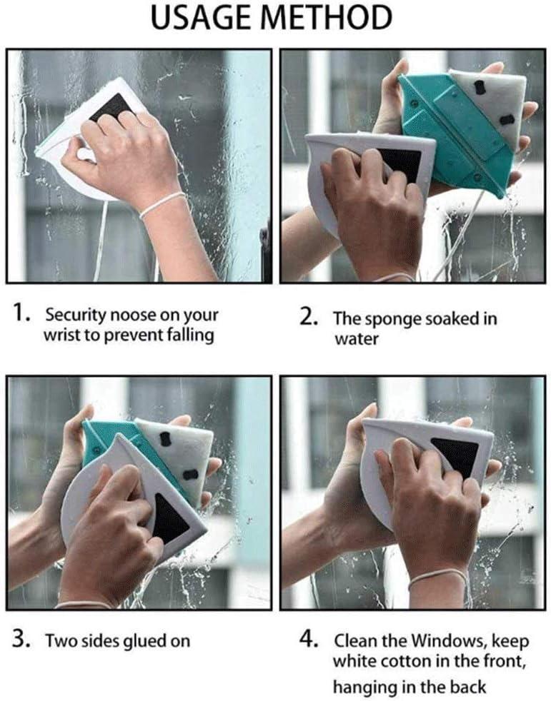 Glass Surface Wiper Cleaning Brush Side Magnetic Window Cleaner ，Suitable for Home/Office Thickness 5-12 mm