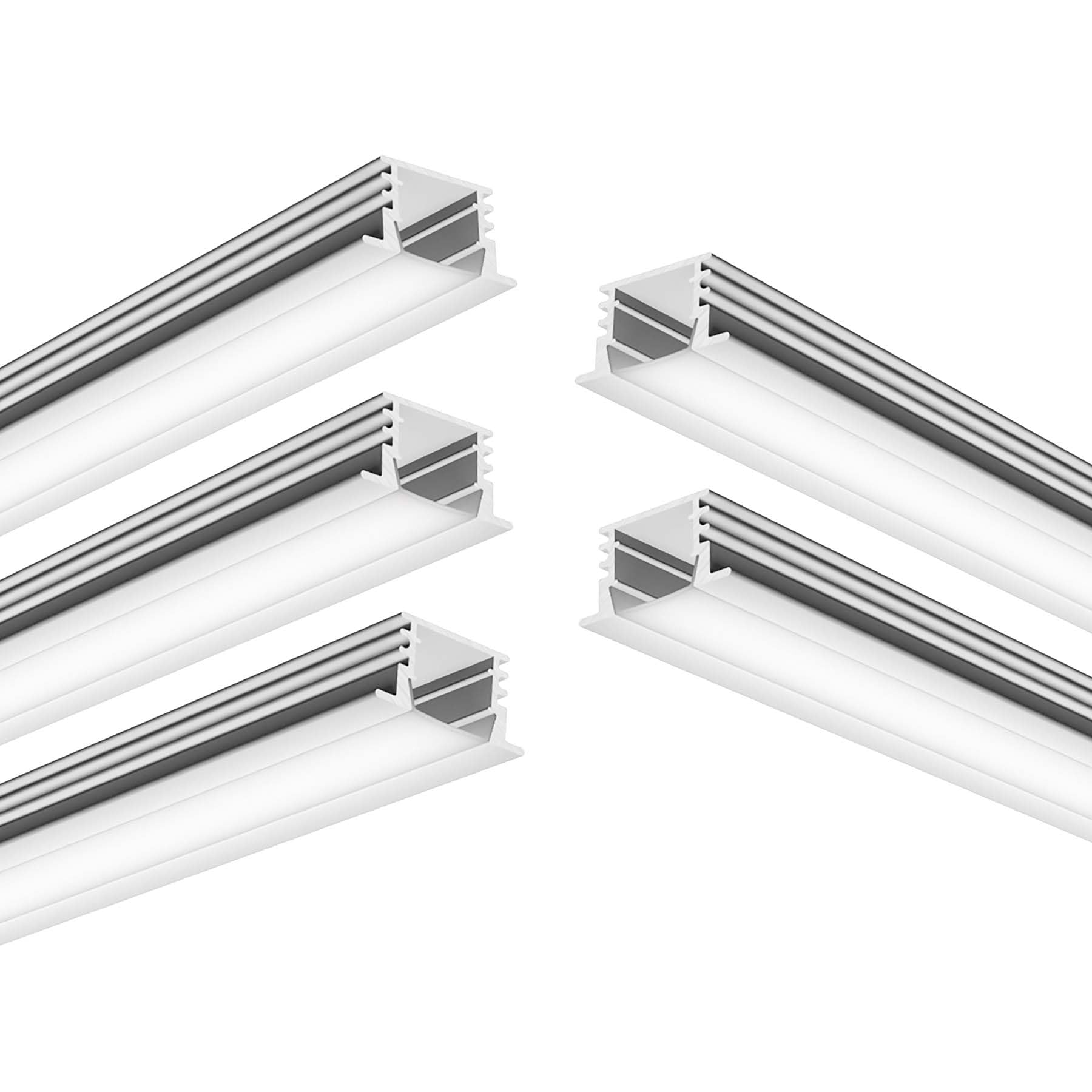 G.W.S® Recessed LED Profile, 5-Pack Aluminium Channel for LED Strip Light, 2 Metres 23.8mmx12mm (006B-Y2412) — image 1