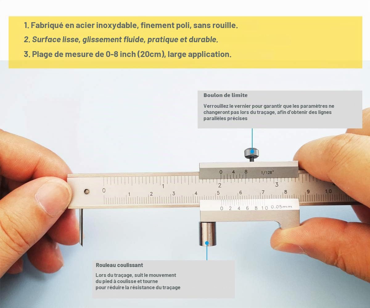 Pieds à coulisse vernier croisé parallèle 0–20 cm avec 2 aiguilles à tracer en carbure de tungstène, pied à coulisse en acier inoxydable, jauge de marquage