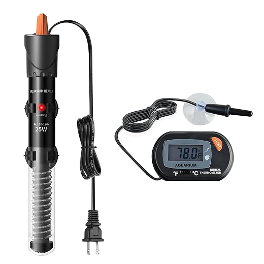 HiTauing Aquarium Heater 25W/50W/100W/200W/300W, Adjustable Knob Fish Tank Heater with Digital Thermometer, Submersible Betta/Turtle Tank Heater for Freshwater and Saltwater Tanks