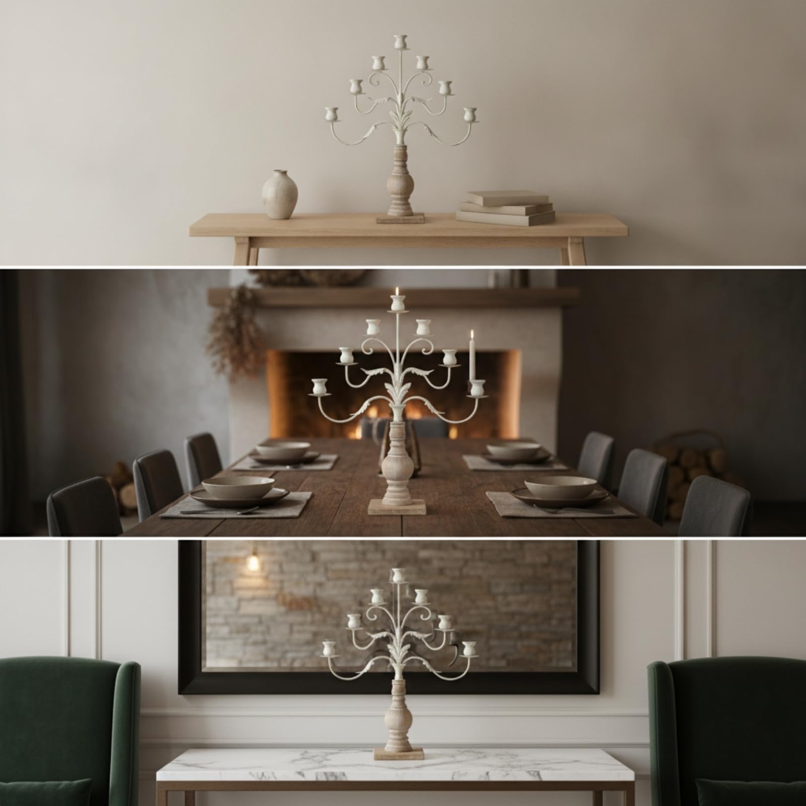Qianly Candelabro da Tavolo Elegante Candelabro con Base in Legno Rustico Portacandele per Matrimonio, Ristorante