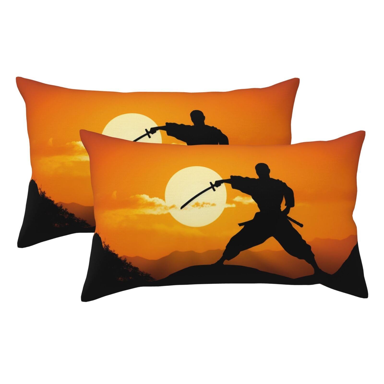 2 Pack King Pillow Cases with Hidden Zipper, Soft Breathable Pillow Covers for Hair and Skin, Sun Karate Silhouette Pillowcases 20"x36" Bed Pillow Protectors Cover for Sleeping Gifts