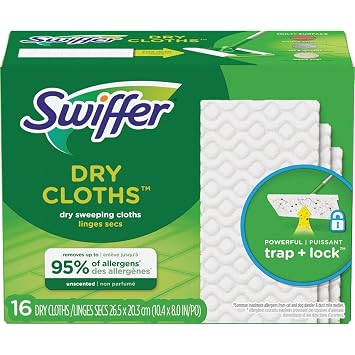 Swiffer Sweeper Dry Mop Pad Refills for Floor Mopping and Cleaning, All Purpose Floor Cleaning Product, Unscented, 16 Count