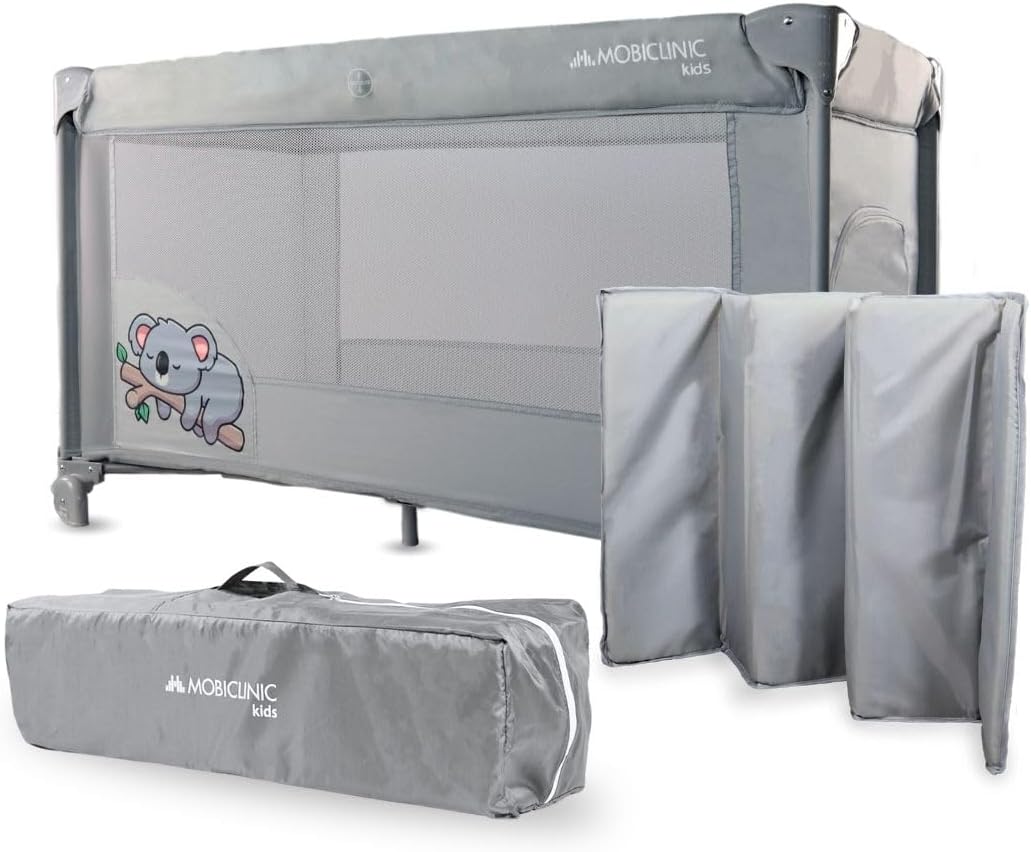 Mobiclinic®, Travel Cot, With Transport Bag, 2 in 1, Ultra-compact Folding, Removable Mattress, Mofli, up to 15kg, Breathable Fabric, Side Entrance with Zip, Wheels, Travel Cot with Side Opening