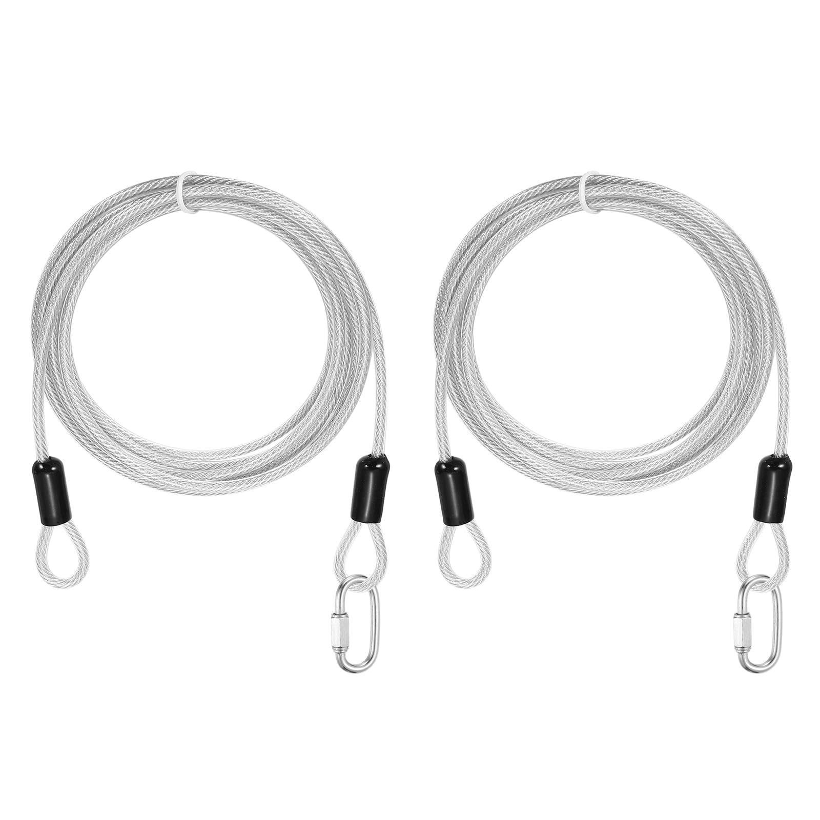 PATIKIL Security Cable Lock (4mm x 2.5m, 8.2ft, Clear)(2 Set) Vinyl Coated 304 Stainless Steel Double Loop Flexible Wire Rope Safety Cable with Quick Links Locking Connectors