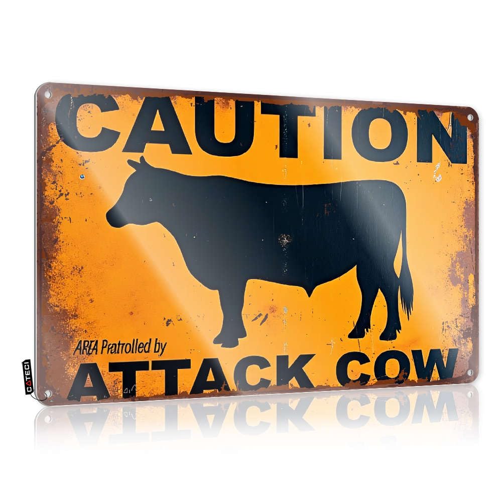 Fzfn Men's Colour Caution: Area Patrolled By Attack Cow. Decorations Room Decor For Decorative | Handmade Haves Hanging Art For Yard Living Room(30X40cm)