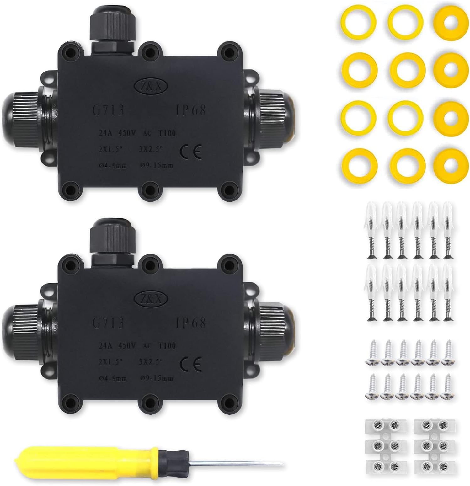 Waterproof Junction Box - IP68 Waterproof Electrical Junction Boxes Outdoor 3 Way Ø 4mm -14mm, Black Plastic Gland External Waterproof Cable Connector