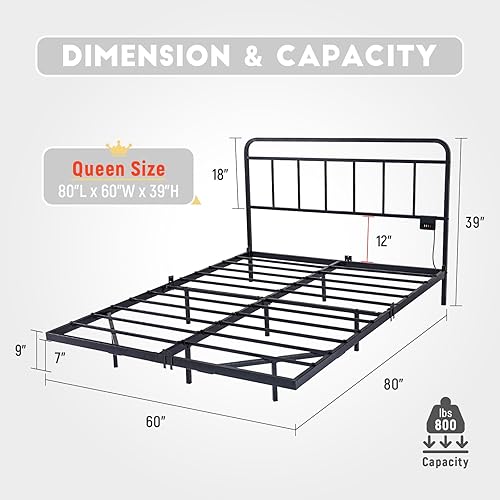 Miniatura 2 de Marco de cama de plataforma flotante tamaño queen con luces LED y estación de carga - Incluye destornillador eléctrico para el montaje, sujetadores