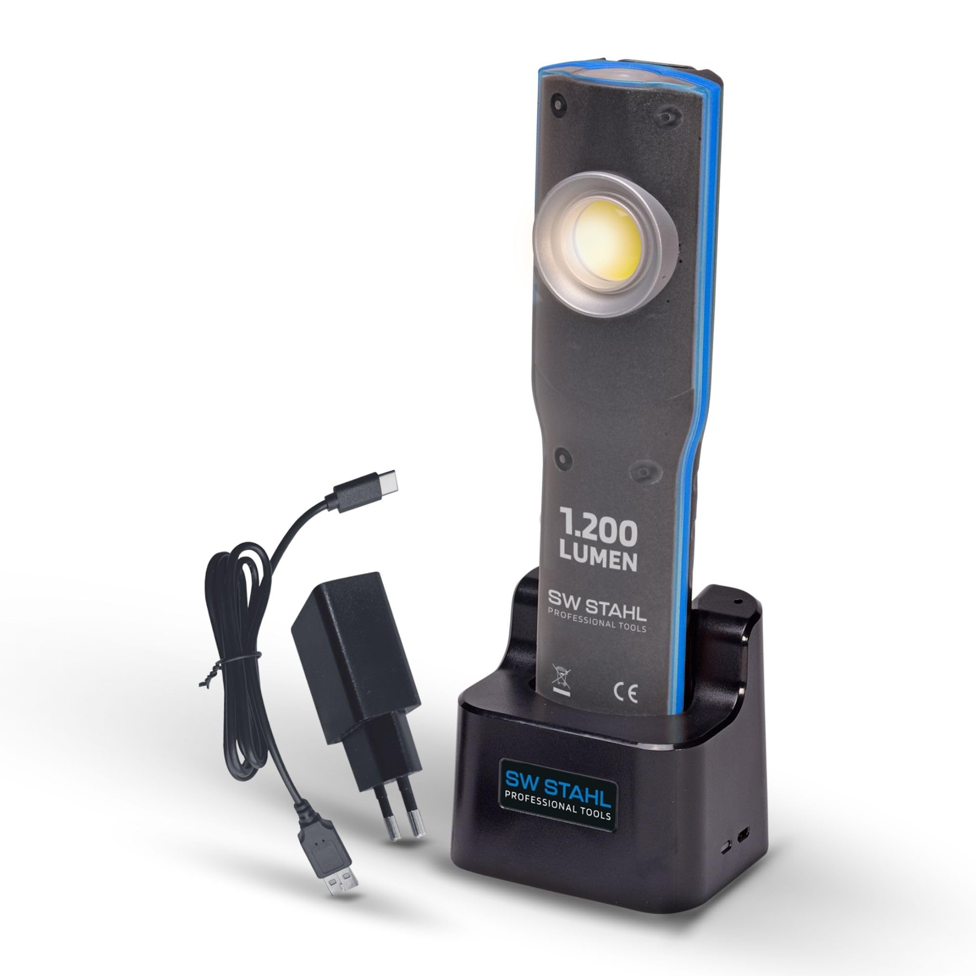 SW STAHL LED Handleuchte, 1.000 Lumen S9790 | Tragbare COB Arbeitsleuchte mit Li-Ion Akku, Metallgehäuse, Polycarbonat-Abdeckung und praktischer Ladestation