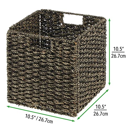 Mdesign Seagrass Woven Cube Basket Organizer With Handles - Storage For Bedroom, Office, Living Room, Bathroom, Perfect For Cubby Storage Units - Hold Blankets, Magazines, Books - 6 Pack - Black Wash #TOP3
