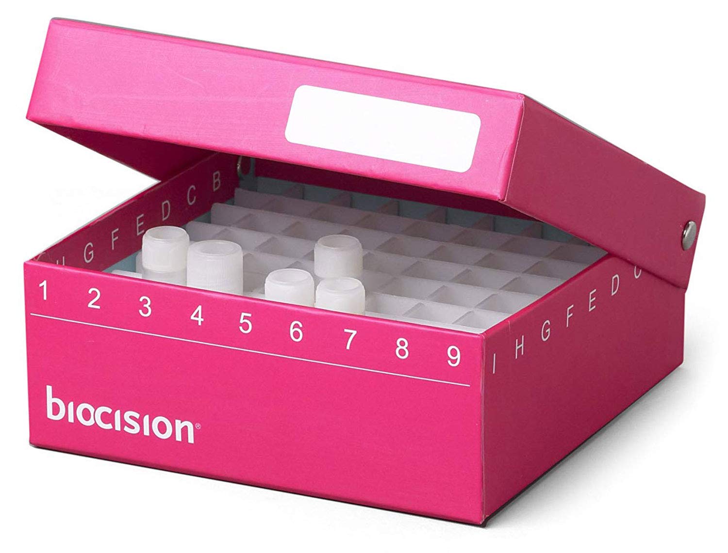 Boîte cryo 81 places Biocision TruCool rose avec couvercle à charnière