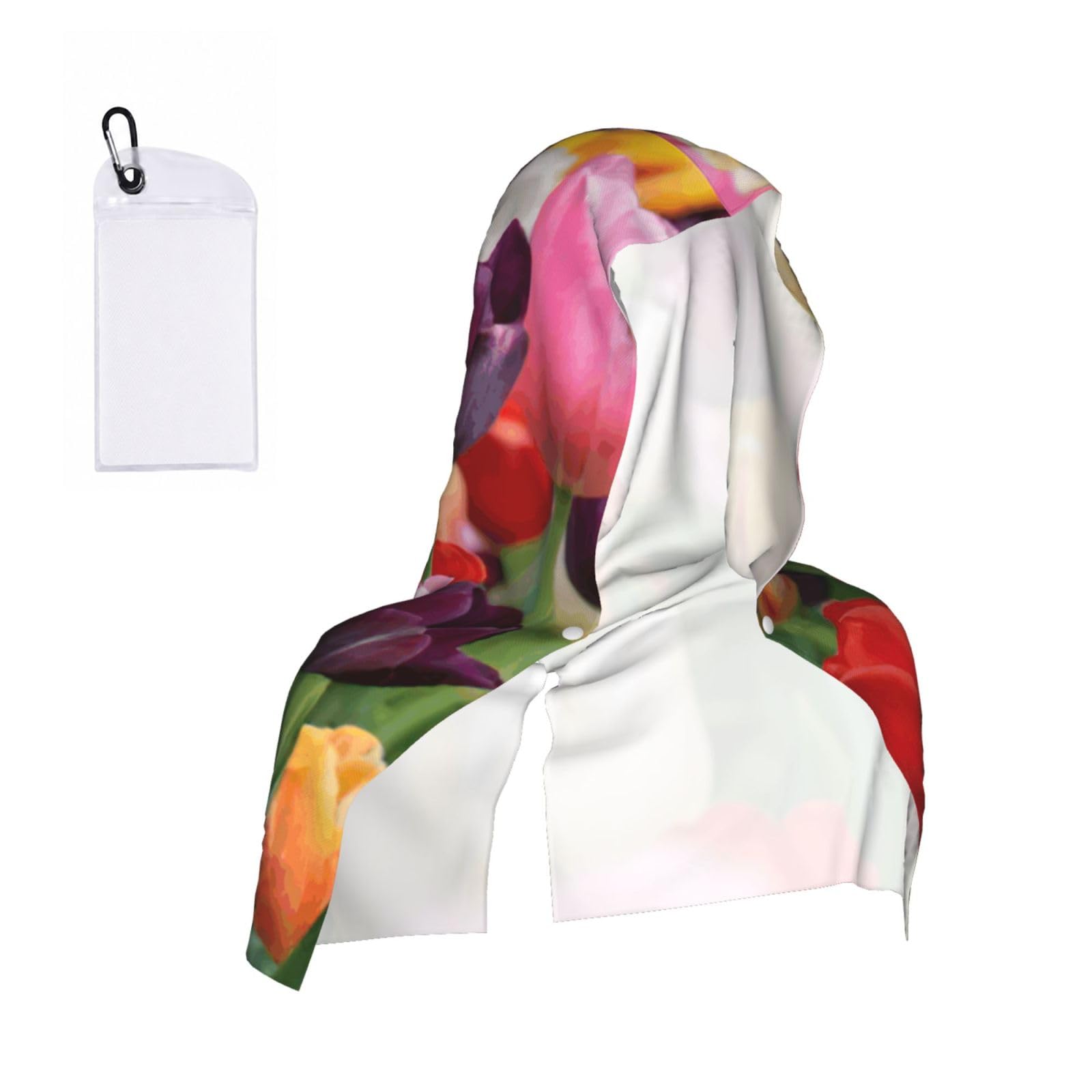 DUWAA Tulips Print Cooling Hooded Sports Towel, 30×60cm Quick Drying Summer Cool Head Wrap For Neck And Face
