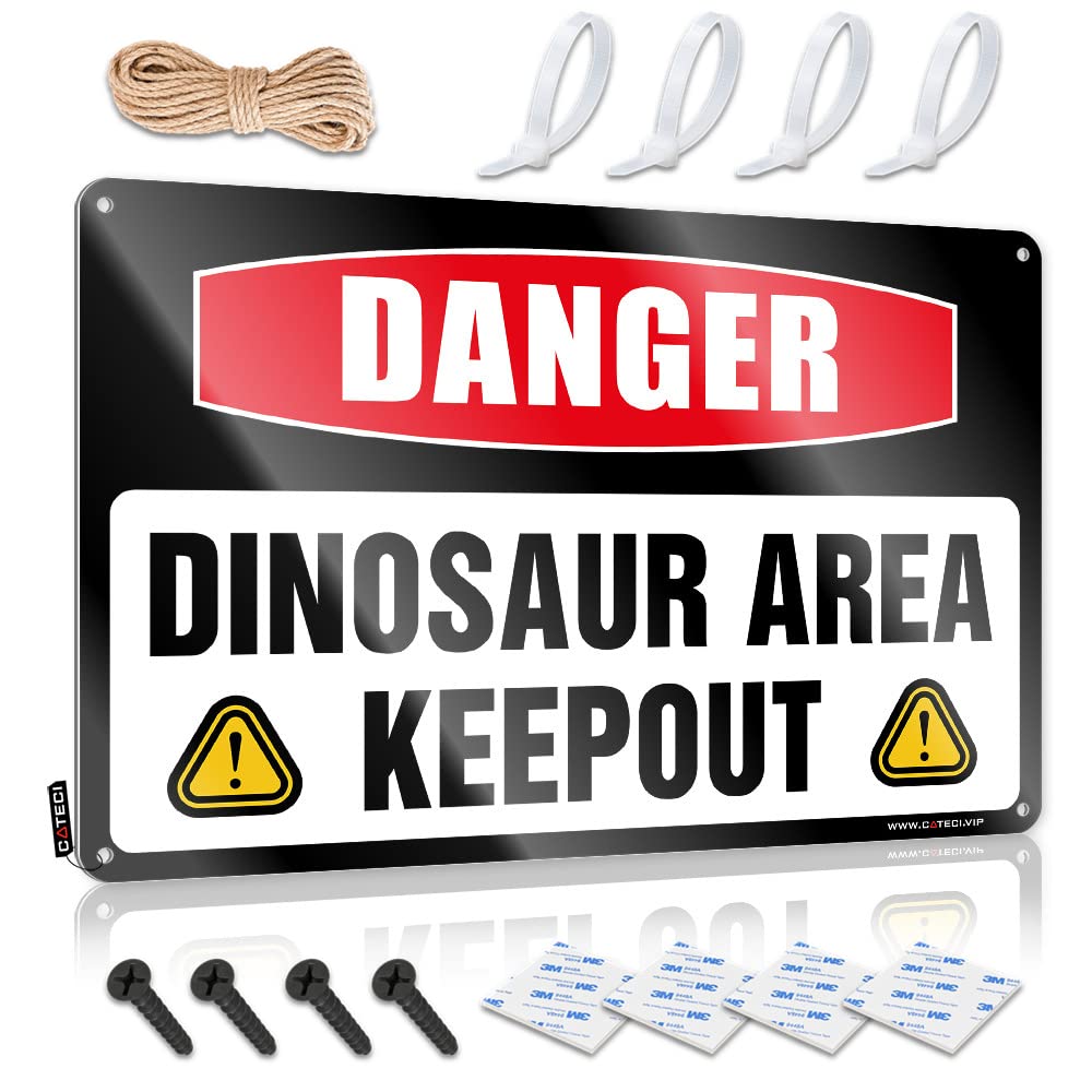 HELIOFORGE Bar Open Metal Sign Danger Dinosaur Area Keep Out Sign Funny Sarcastic Signs Funny Home Bar Signs(30X40CM)