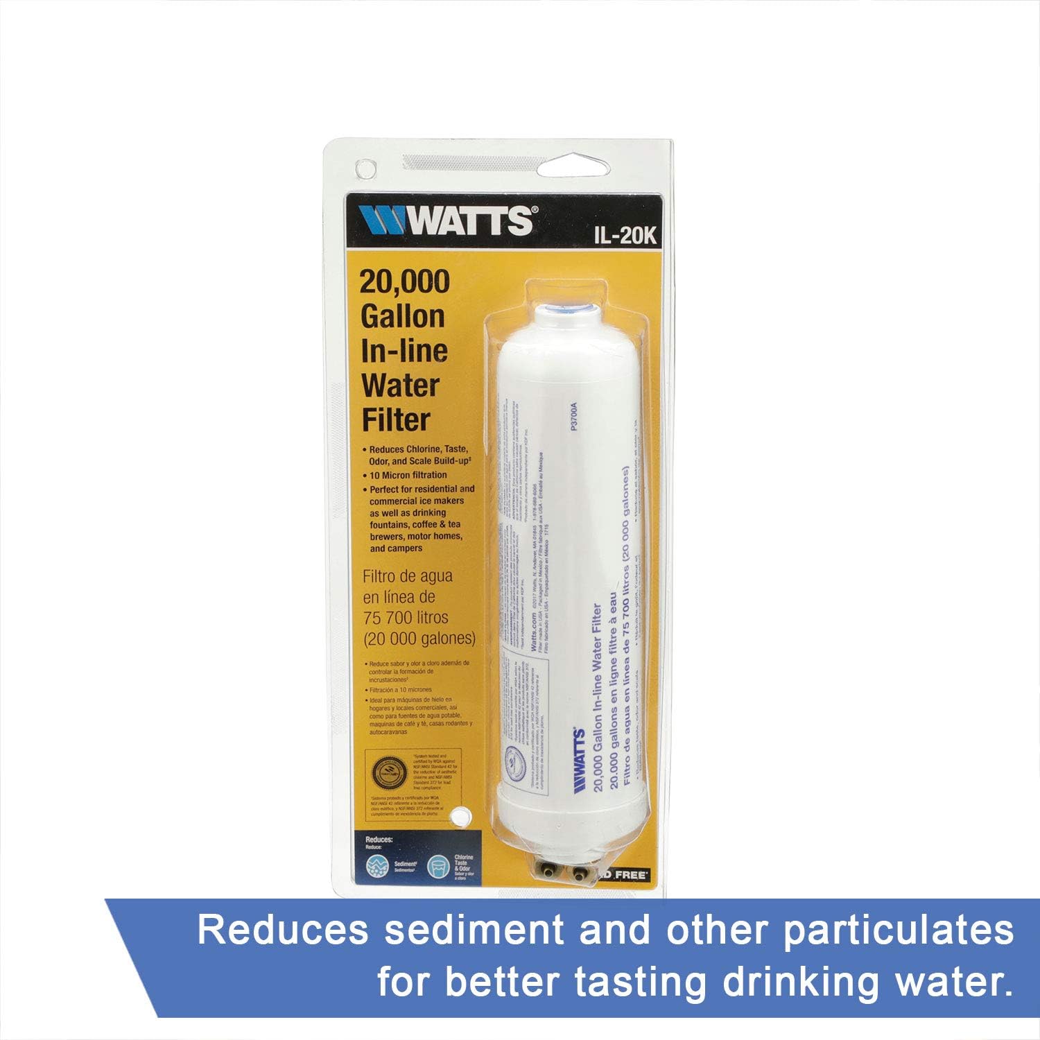 Watts Premier 20 000 Gallon Inline Water Filter with Two 1 4 Brass Connectors for Refrigerator Ice Maker — view 5