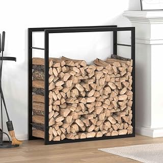 Matt Black Steel Firewood Rack 31.5"x11"x33.9" for Fireplace Log Storage Holder, Durable Powder Coated Outdoor Wood Stacking Rack with Wall Mount Kit, Assembly Manual Included