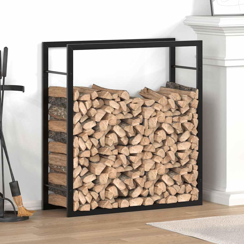 Mangloder Brennholzregal Mattschwarz aus Stahl, 80 x 28 x 86 cm, Kaminholzständer für Brennholz, Feuerholz, Lagerung und Trocknen, mit Wandhalterung für Kamin, Ofen, Feuerstelle