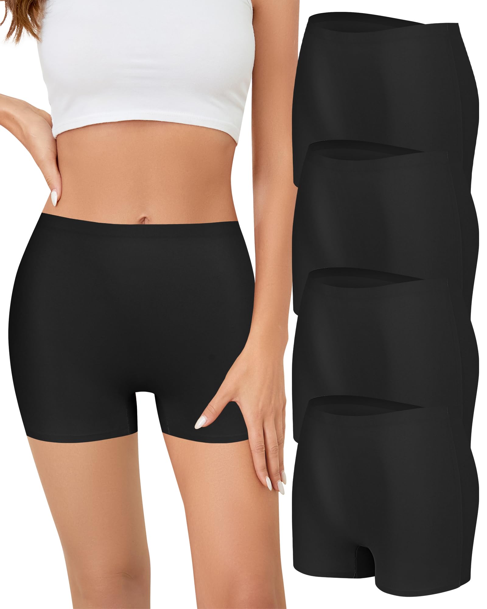 4 Pack Women's Boxer Shorts Seamless Underwear with Tummy Control Soft Comfortable Anti Chafing Shorts for Daily Wear Sports Sleep