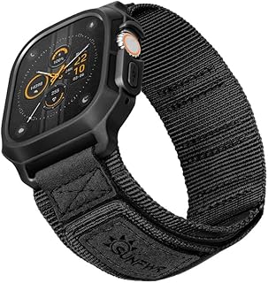 WFEAGL Pulseira Apple Watch Compatíveis Com o Apple Watch 44mm e 45mm Com Capa Protetora, Pulseira Esportiva Com Fivela Tripla de Couro de Nylon Para iwatch Masculino Série 8/7/6/5/4 SE.
