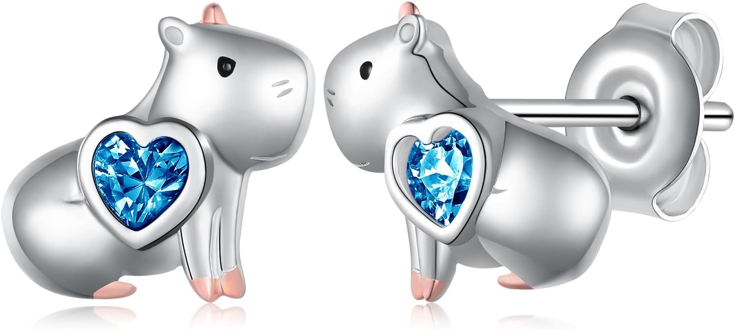 Capybara Gifts Capybara Earrings 925 Sterling Silver Lovely Capybara Stuff Birthday Gifts Jewelry Birthstone Earrings for Women