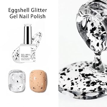 Black Glitter Gel Polish, 1Pc Eggshell Glitter Gel Nail Polish Soak Off Nail Polish Art Gel Kit Home DIY Nail Salon