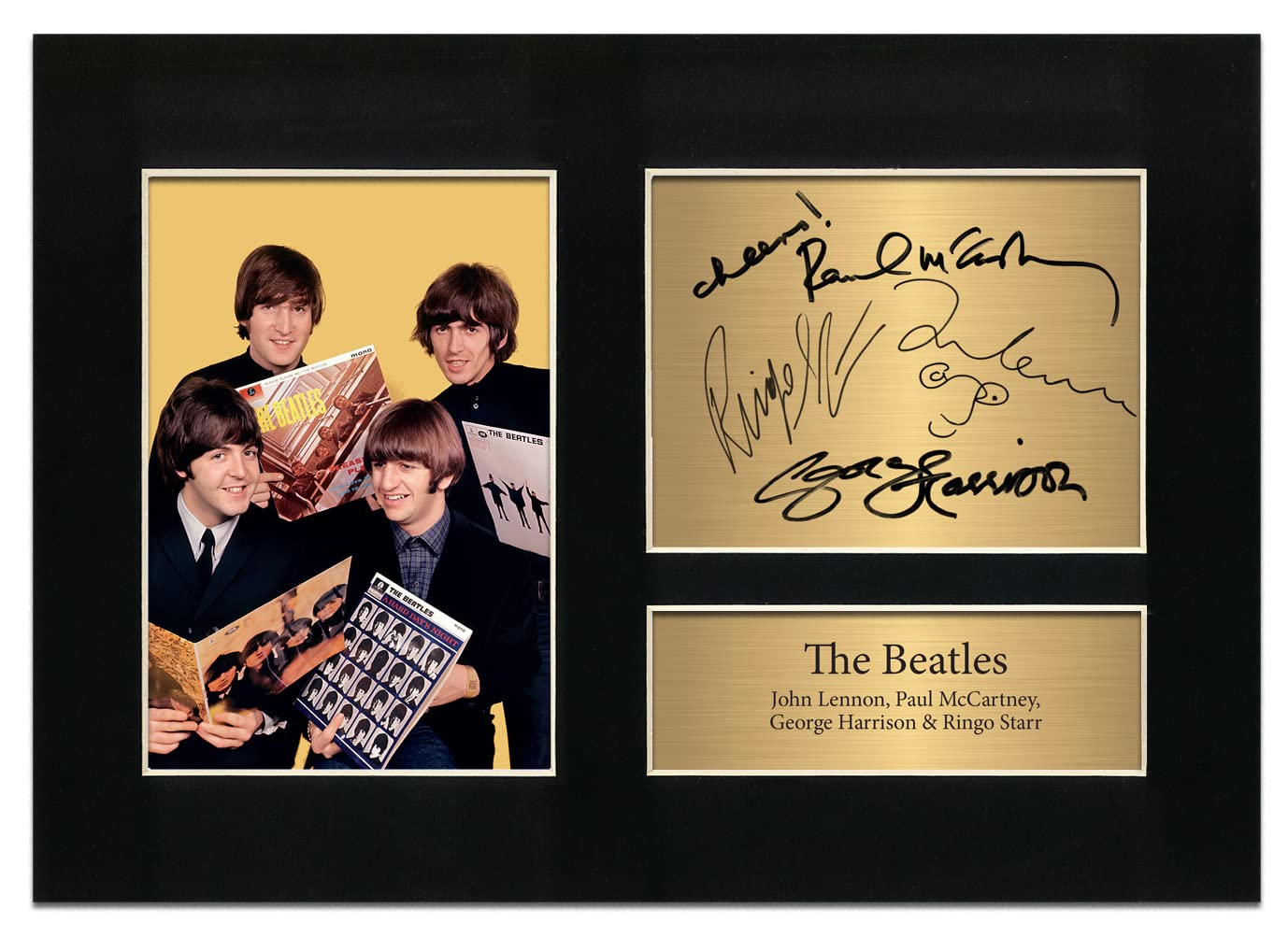 Zulu Image The Beatles Autograph John Lennon Ringo Starr Paul McCartney George Harrison Signed Memorabilia A4 Printed Autograph Photo Reproduction Print Picture Display No104, Black