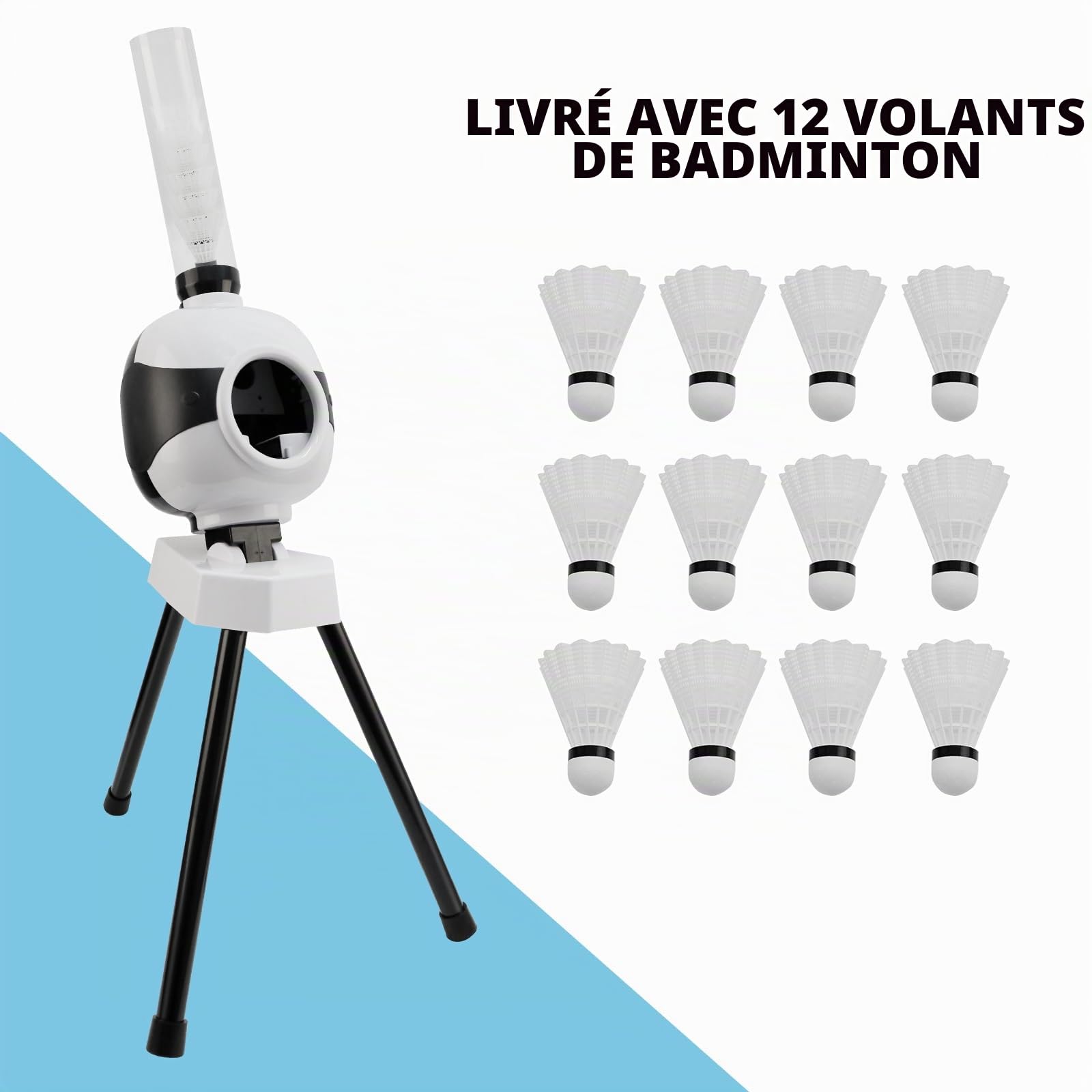 JAOGAUS Machine de Service de Badminton, Machines D'entraînement de Badminton | Lanceur Portable avec 12 Balles, Adapté aux Compétitions D'entraînement en Intérieur et en Extérieur