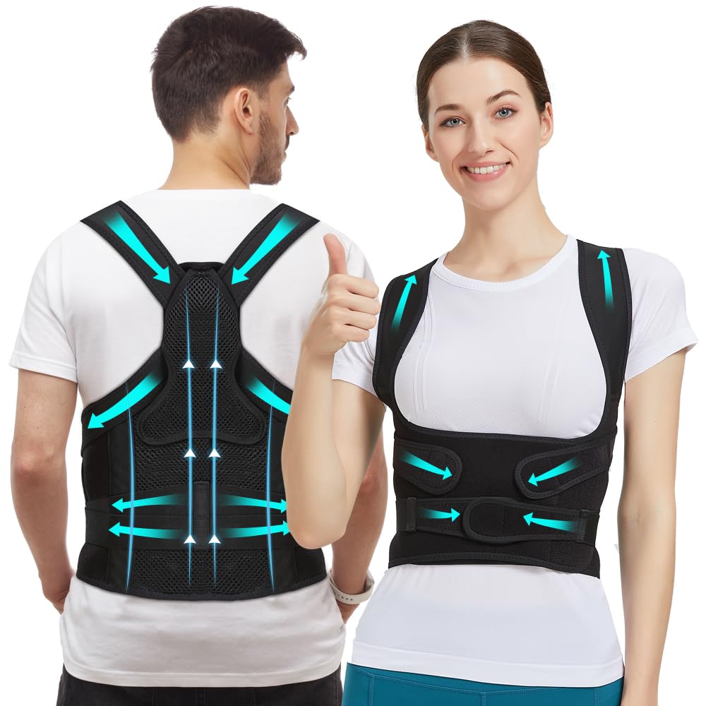 back brace Posture Corrector for Women and Men-Back Straightener Posture Corrector, Scoliosis and Hunchback corrector for upper and lower back pain relief, under clothes (Medium)
