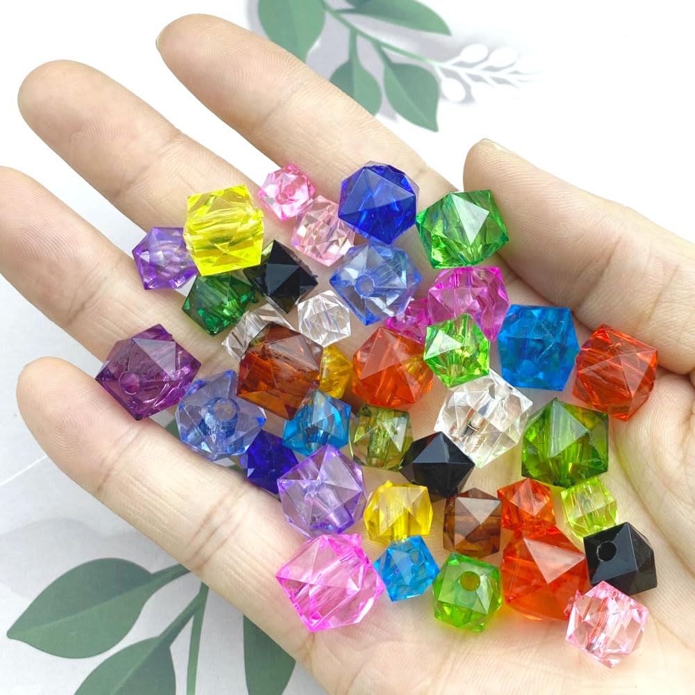 Jmassyang 100 cuentas espaciadoras sueltas de plástico cuadrado colorido de 12 mm con forma de cubo facetado de acrílico para bricolaje, campanillas de viento, atrapasueños, collares, pulseras,