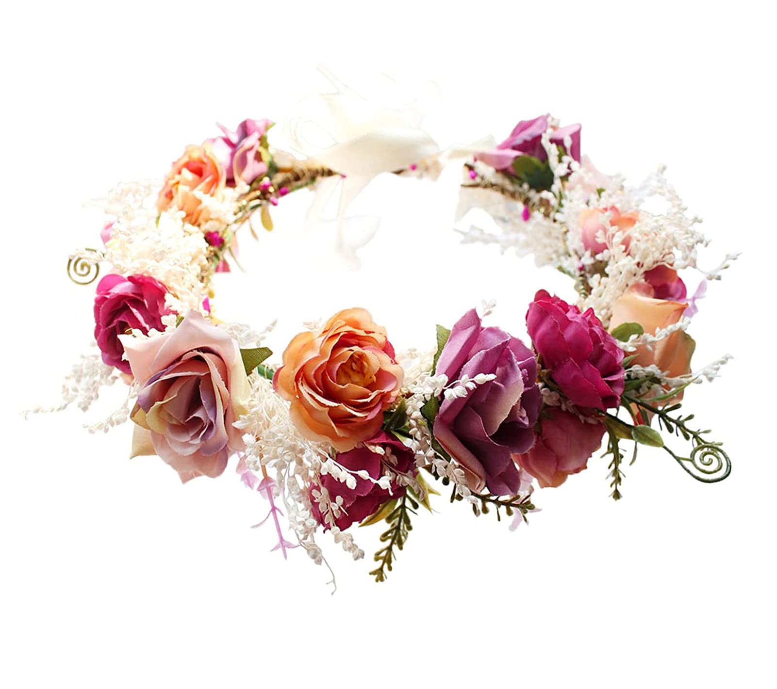 DDazzling Artificial Flower Polyester Headband Wreath Crown for Women (Purple)