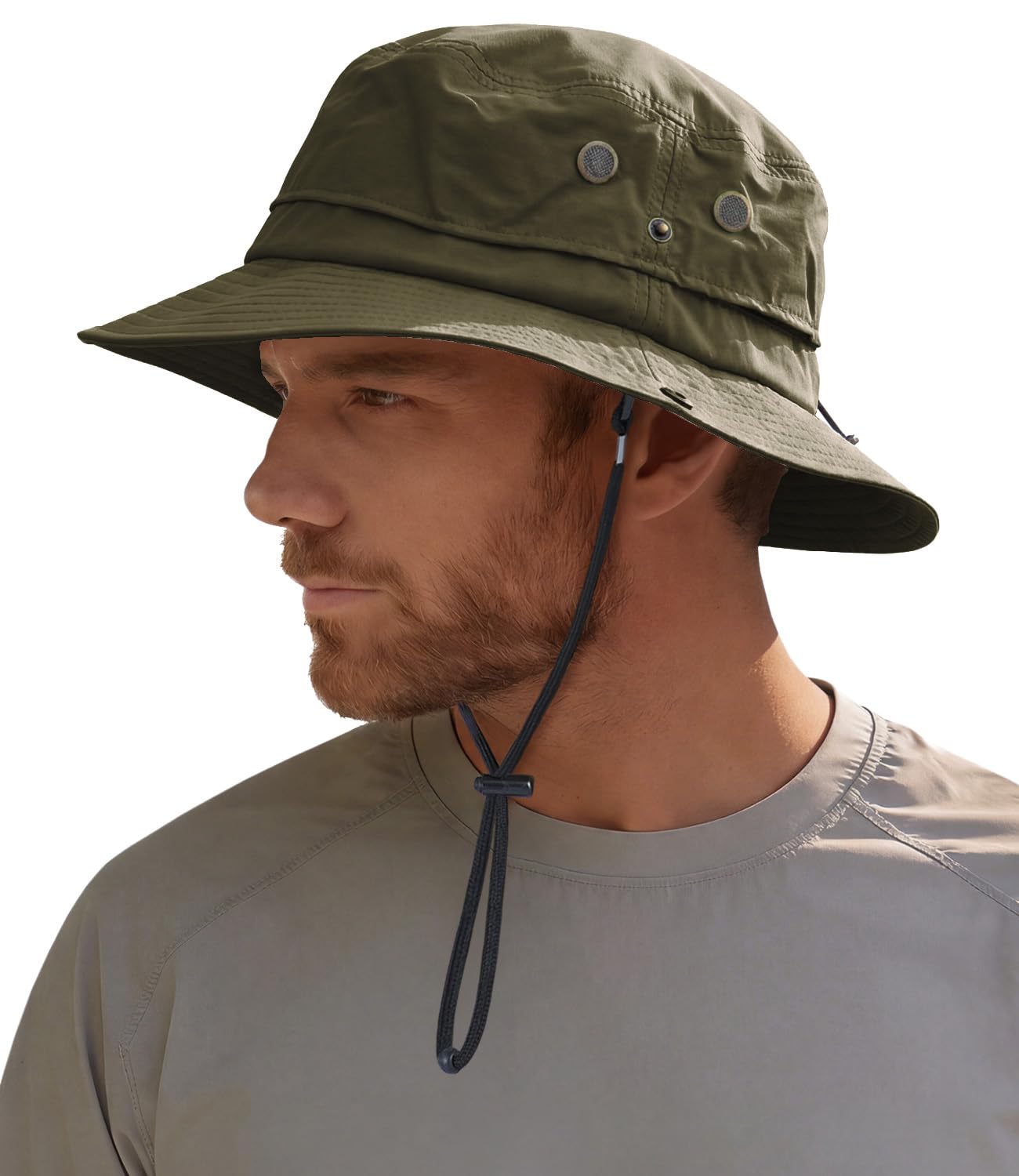 Hat Hut Mens Waterproof Bucket Rain Hat, UPF50+ Sun Hat, Wide Brim, Packable, All-Weather Outdoor Hiking Fishing Hats (UK, Alpha, One Size, Olive Green)