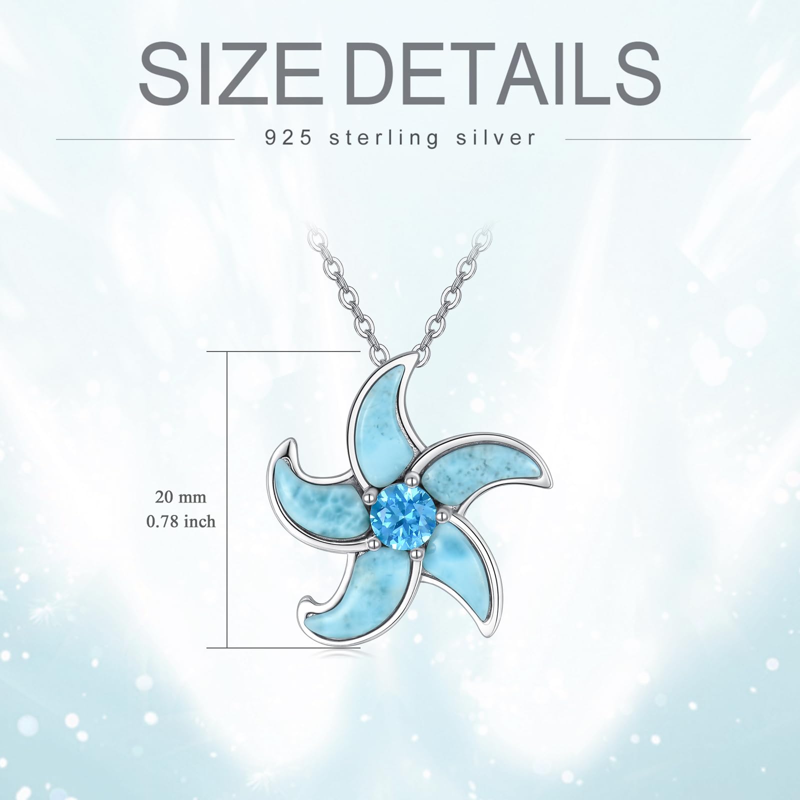 Collar de estrella de mar de Larimar de plata de ley 925 con colgante de estrella de mar azul auténtica, joyería de regalo para mujer, Plata esterlina, Larimar