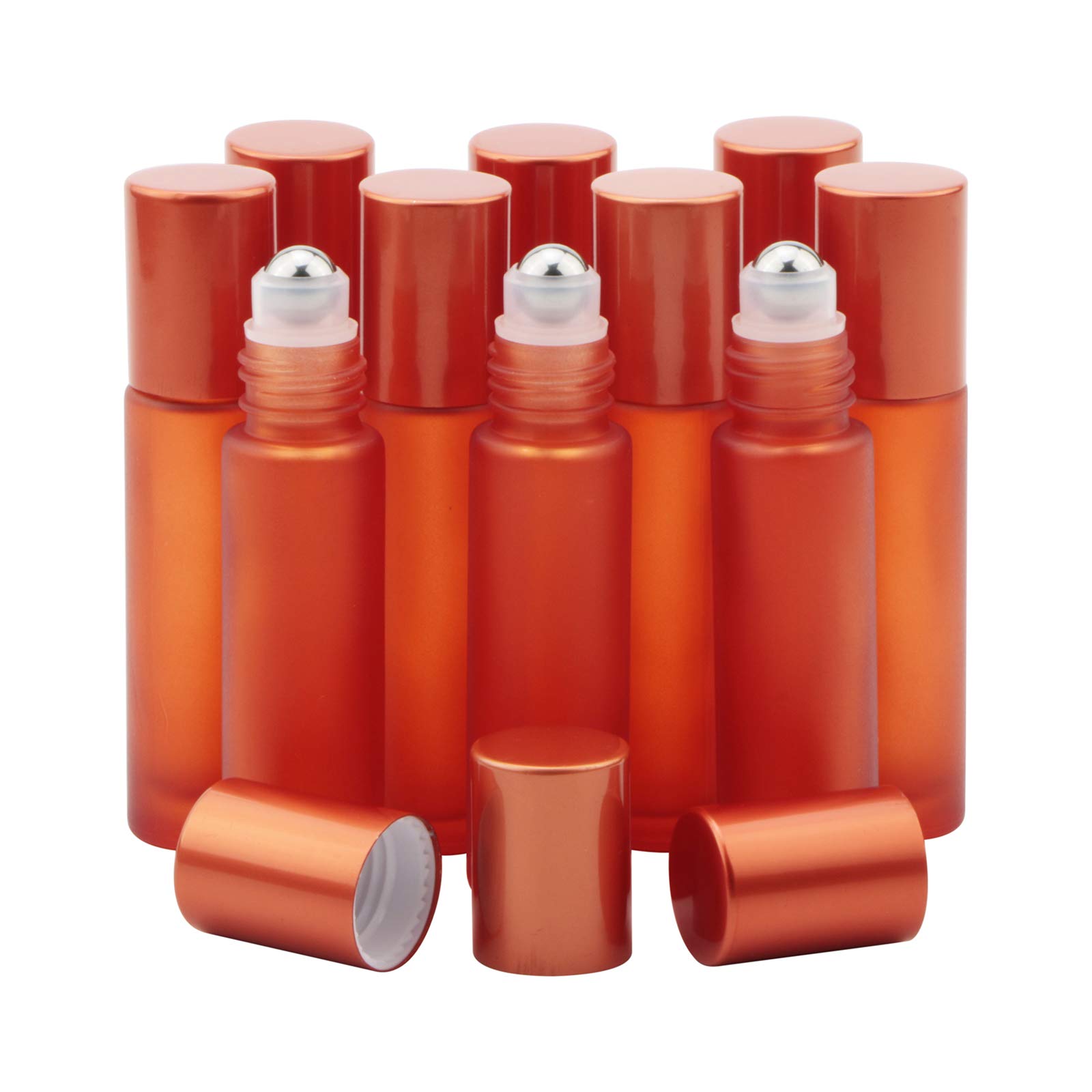 Kesell Glass Roll on Bottle, 10ml Refillable Essential Oil Roller Bottle with Stianless Steel Ball, Pack of 10 (Orange)